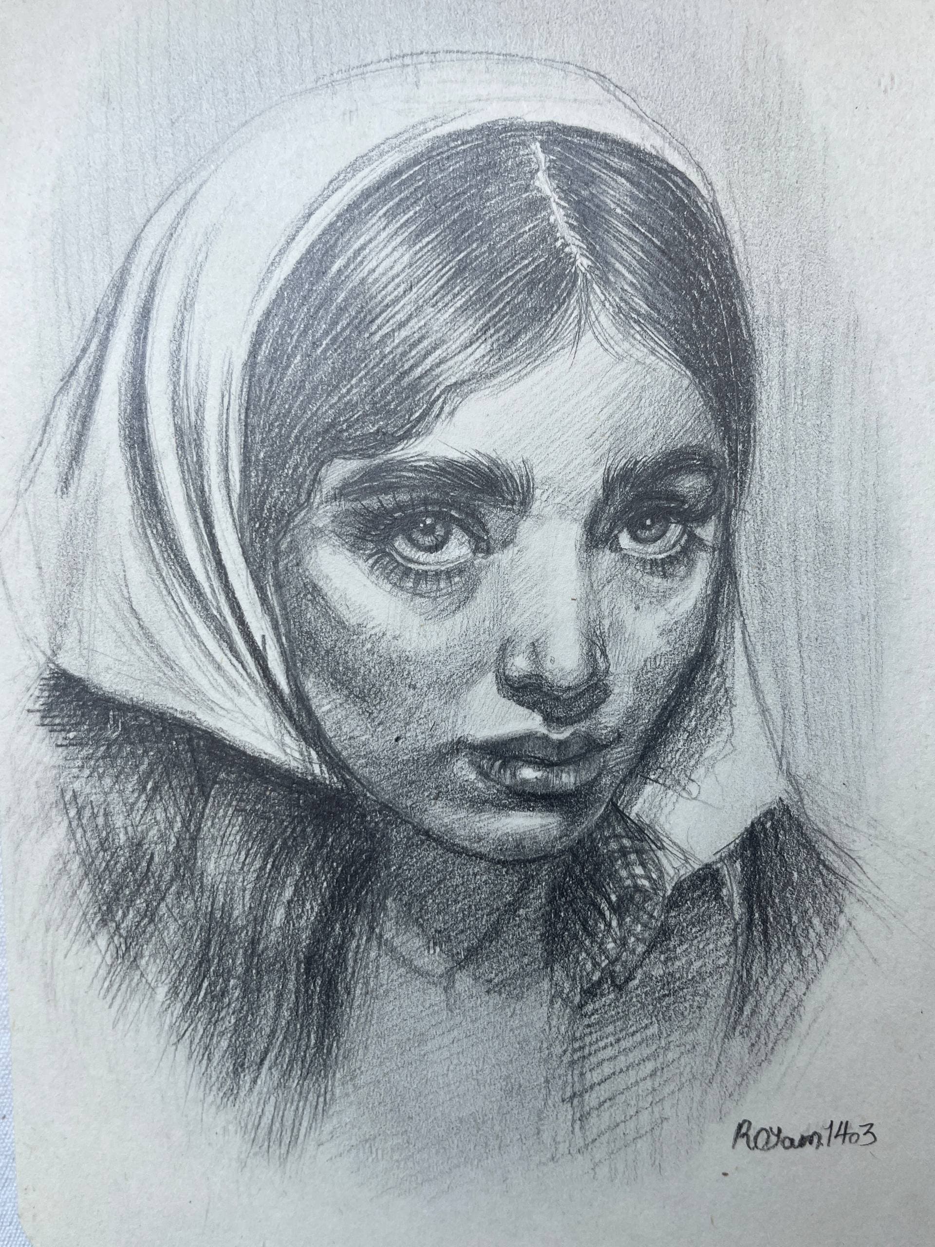 اتود پرتره زن با روسری